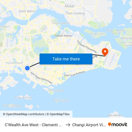 C'Wealth Ave West - Clementi Stn Exit A (17171) to Changi Airport Vip Complex map