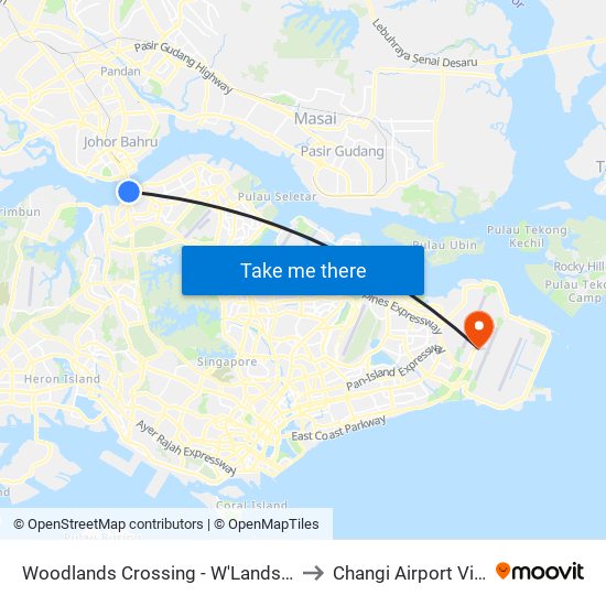 Woodlands Crossing - W'Lands Checkpt (46109) to Changi Airport Vip Complex map