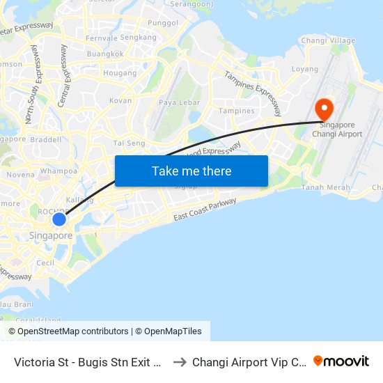 Victoria St - Bugis Stn Exit A (01113) to Changi Airport Vip Complex map