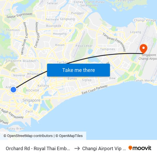 Orchard Rd - Royal Thai Embassy (09179) to Changi Airport Vip Complex map