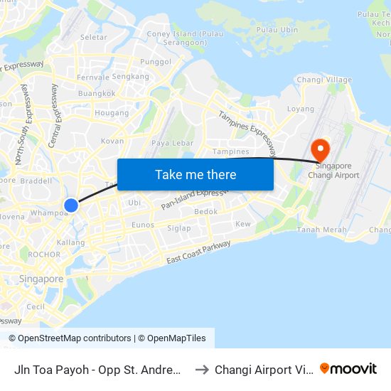 Jln Toa Payoh - Opp St. Andrew's Village (60089) to Changi Airport Vip Complex map