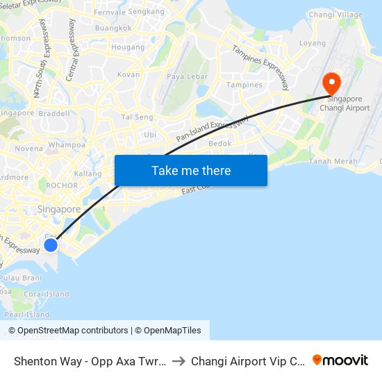 Shenton Way - Opp Axa Twr (03217) to Changi Airport Vip Complex map