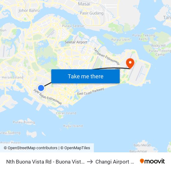 Nth Buona Vista Rd - Buona Vista Stn Exit D (11369) to Changi Airport Vip Complex map