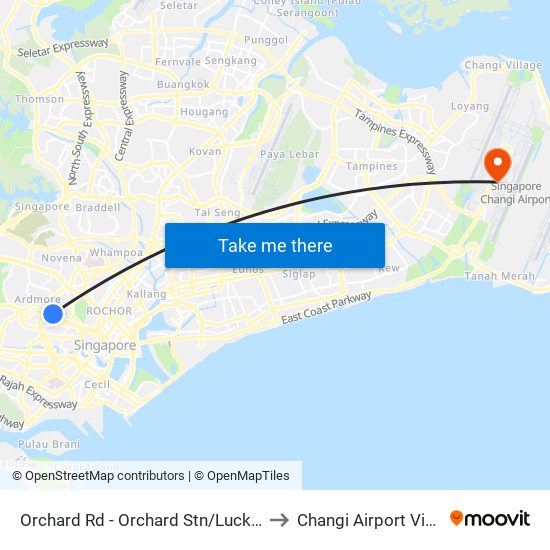 Orchard Rd - Orchard Stn/Lucky Plaza (09048) to Changi Airport Vip Complex map