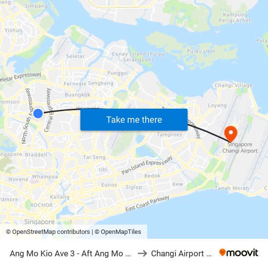 Ang Mo Kio Ave 3 - Aft Ang Mo Kio Stn Exit A (54261) to Changi Airport Vip Complex map