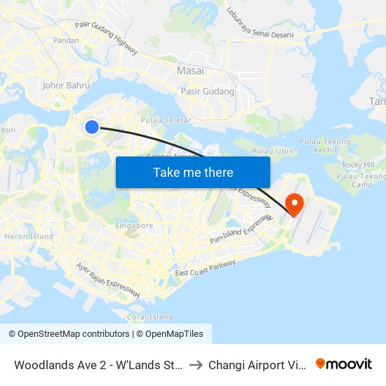 Woodlands Ave 2 - W'Lands Stn Exit 5 (46631) to Changi Airport Vip Complex map