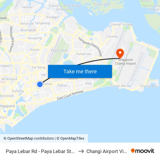 Paya Lebar Rd - Paya Lebar Stn Exit B (81111) to Changi Airport Vip Complex map