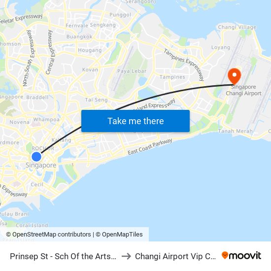 Prinsep St - Sch Of the Arts (08079) to Changi Airport Vip Complex map