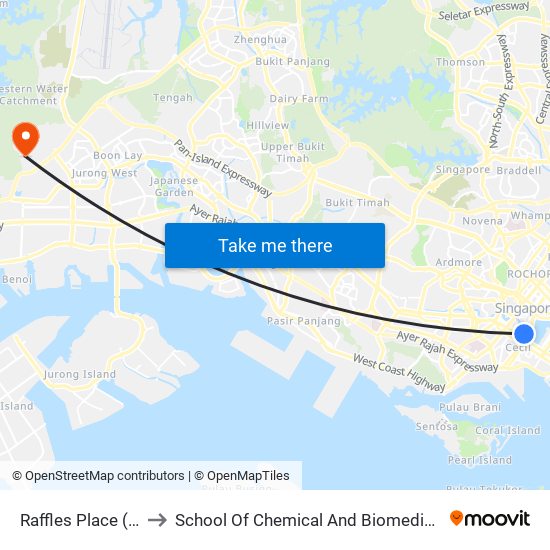 Raffles Place (EW14|NS26) to School Of Chemical And Biomedical Engineering (Scbe - Bie) map