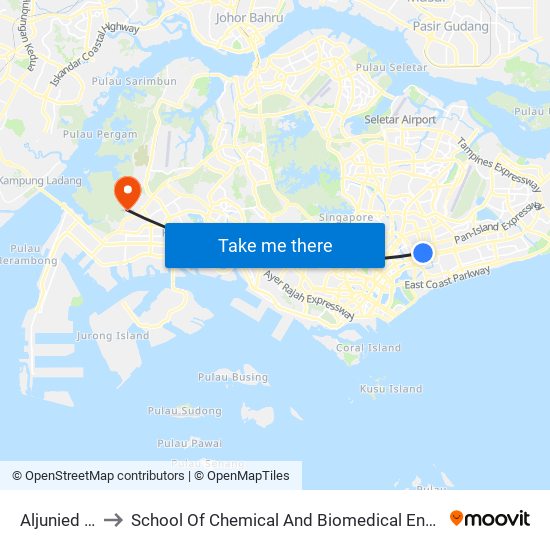 Aljunied (EW9) to School Of Chemical And Biomedical Engineering (Scbe - Bie) map