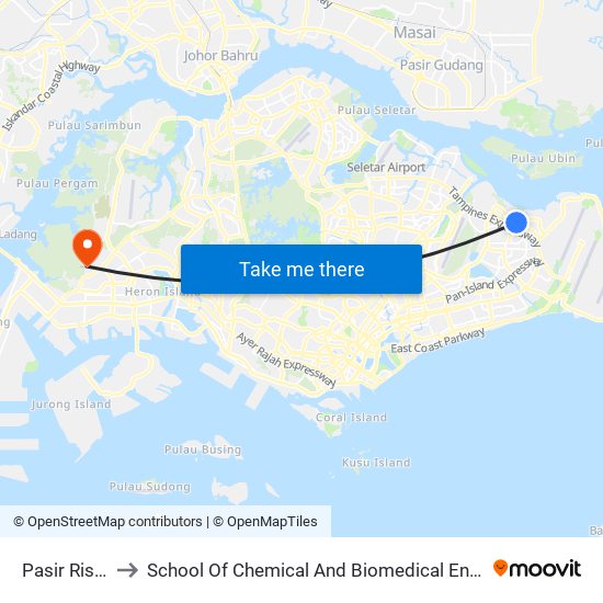 Pasir Ris (EW1) to School Of Chemical And Biomedical Engineering (Scbe - Bie) map