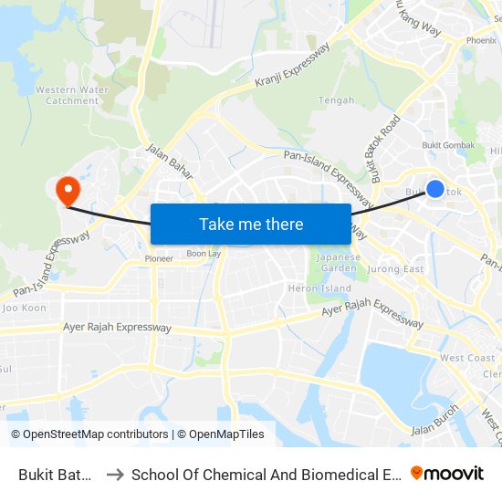 Bukit Batok (NS2) to School Of Chemical And Biomedical Engineering (Scbe - Bie) map