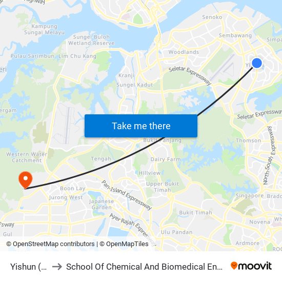 Yishun (NS13) to School Of Chemical And Biomedical Engineering (Scbe - Bie) map