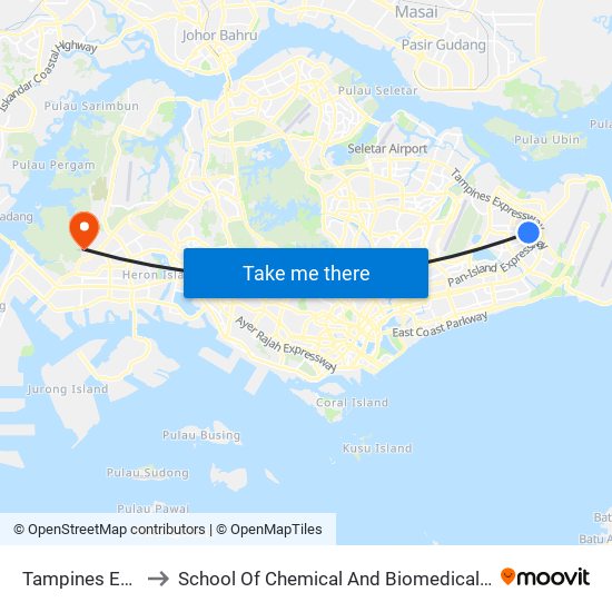 Tampines East (DT33) to School Of Chemical And Biomedical Engineering (Scbe - Bie) map