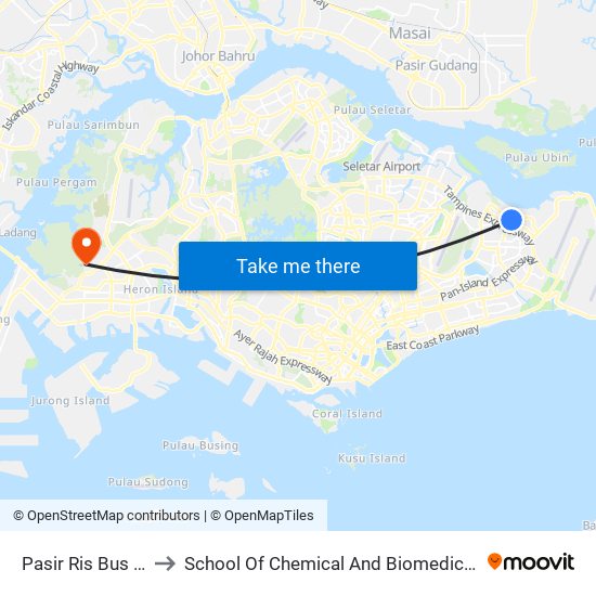 Pasir Ris Bus Interchange to School Of Chemical And Biomedical Engineering (Scbe - Bie) map
