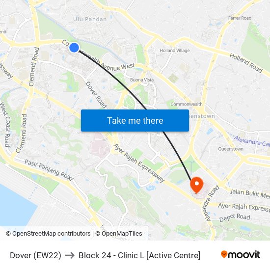 Dover (EW22) to Block 24 - Clinic L [Active Centre] map