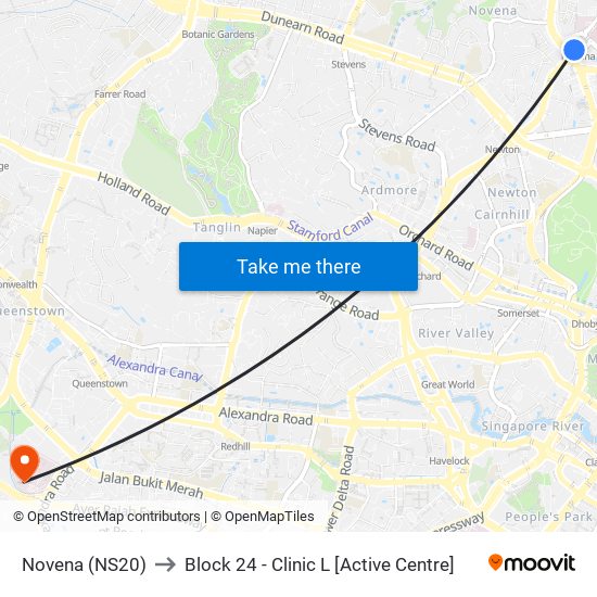Novena (NS20) to Block 24 - Clinic L [Active Centre] map