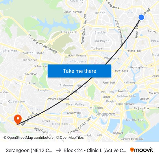 Serangoon (NE12|CC13) to Block 24 - Clinic L [Active Centre] map