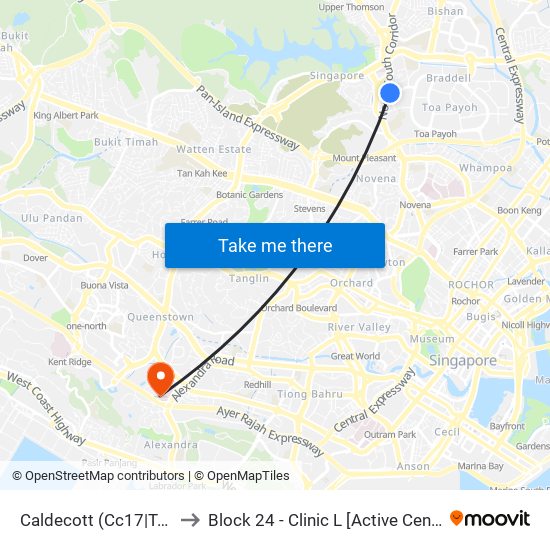 Caldecott (Cc17|Te9) to Block 24 - Clinic L [Active Centre] map