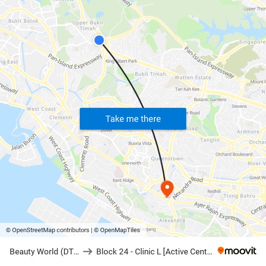 Beauty World (DT5) to Block 24 - Clinic L [Active Centre] map