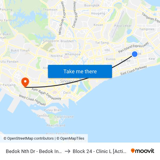 Bedok Nth Dr - Bedok Int (84009) to Block 24 - Clinic L [Active Centre] map