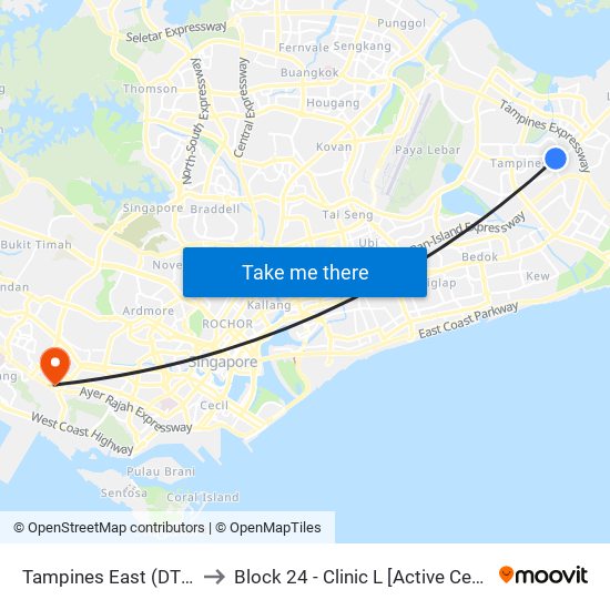 Tampines East (DT33) to Block 24 - Clinic L [Active Centre] map