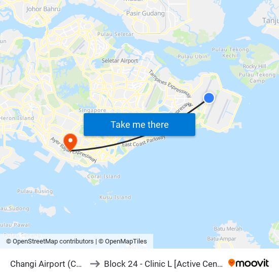 Changi Airport (CG2) to Block 24 - Clinic L [Active Centre] map