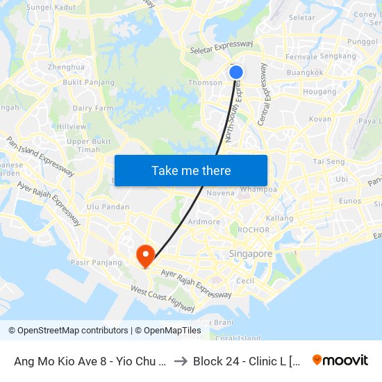 Ang Mo Kio Ave 8 - Yio Chu Kang Int (55509) to Block 24 - Clinic L [Active Centre] map