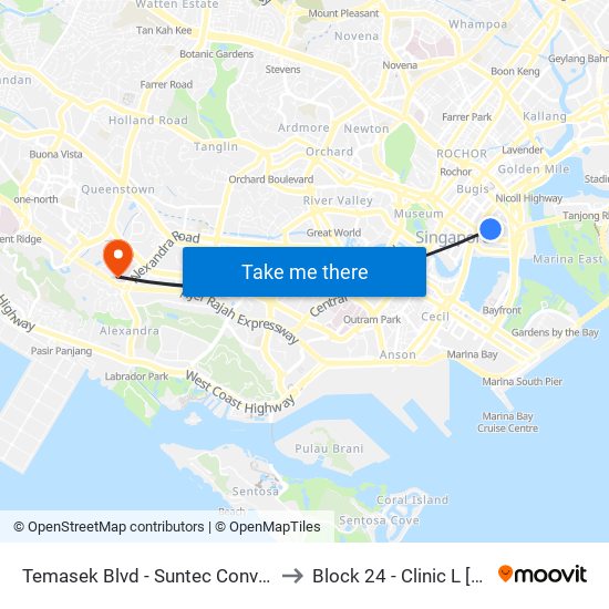 Temasek Blvd - Suntec Convention Ctr (02151) to Block 24 - Clinic L [Active Centre] map