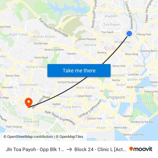 Jln Toa Payoh - Opp Blk 195 (52089) to Block 24 - Clinic L [Active Centre] map