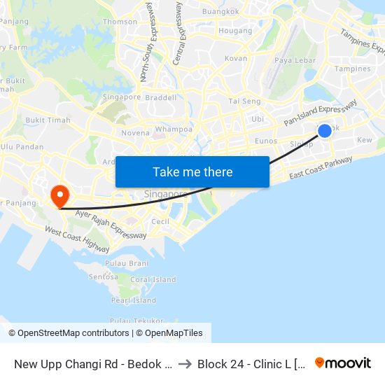 New Upp Changi Rd - Bedok Stn Exit B (84031) to Block 24 - Clinic L [Active Centre] map