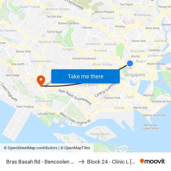 Bras Basah Rd - Bencoolen Stn Exit B (08069) to Block 24 - Clinic L [Active Centre] map