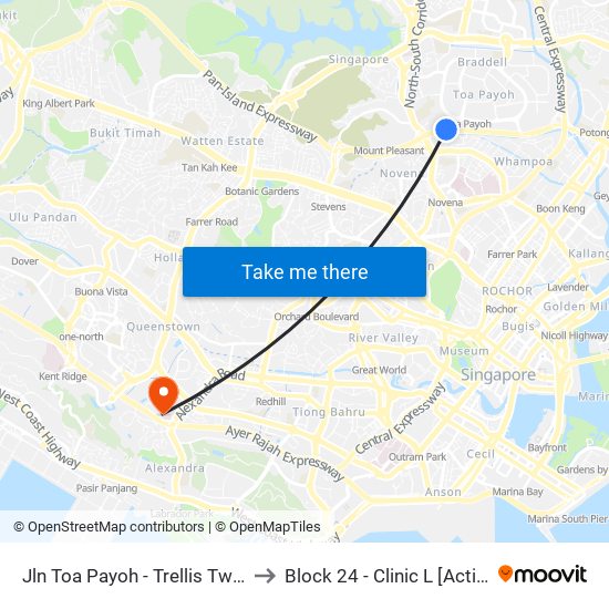 Jln Toa Payoh - Trellis Twrs (52071) to Block 24 - Clinic L [Active Centre] map