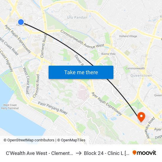 C'Wealth Ave West - Clementi Stn Exit A (17171) to Block 24 - Clinic L [Active Centre] map