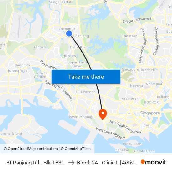 Bt Panjang Rd - Blk 183 (44259) to Block 24 - Clinic L [Active Centre] map