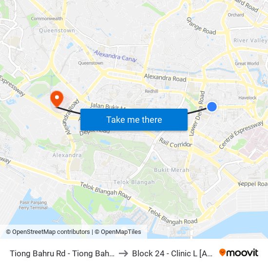 Tiong Bahru Rd - Tiong Bahru Stn (10169) to Block 24 - Clinic L [Active Centre] map