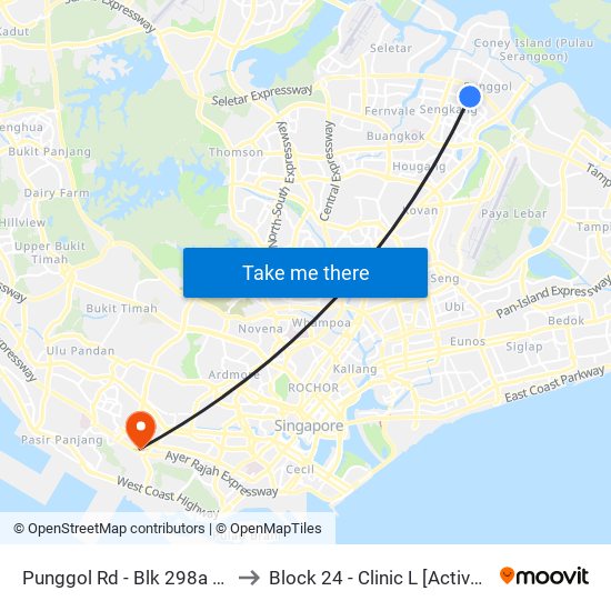 Punggol Rd - Blk 298a (65061) to Block 24 - Clinic L [Active Centre] map