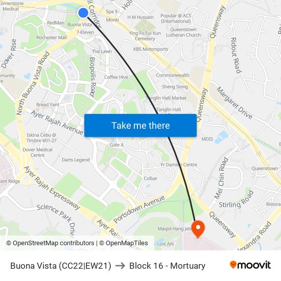 Buona Vista (CC22|EW21) to Block 16 - Mortuary map
