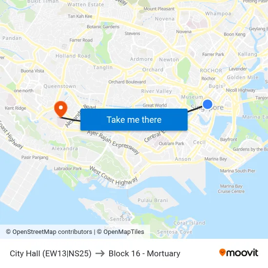 City Hall (EW13|NS25) to Block 16 - Mortuary map
