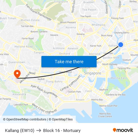 Kallang (EW10) to Block 16 - Mortuary map