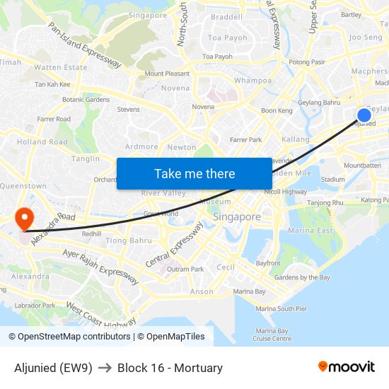 Aljunied (EW9) to Block 16 - Mortuary map