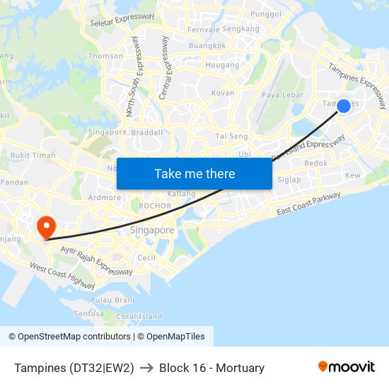 Tampines (DT32|EW2) to Block 16 - Mortuary map