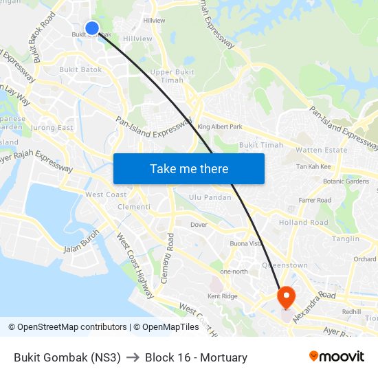 Bukit Gombak (NS3) to Block 16 - Mortuary map