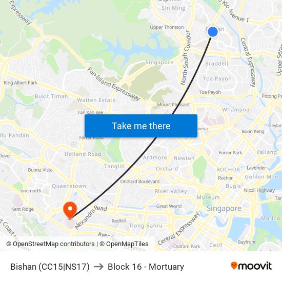 Bishan (CC15|NS17) to Block 16 - Mortuary map