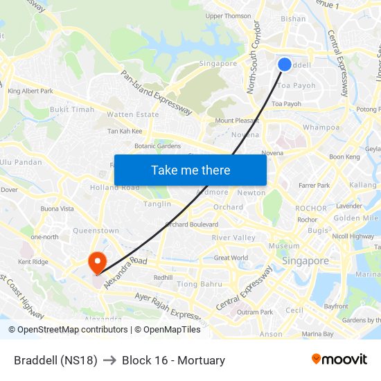 Braddell (NS18) to Block 16 - Mortuary map