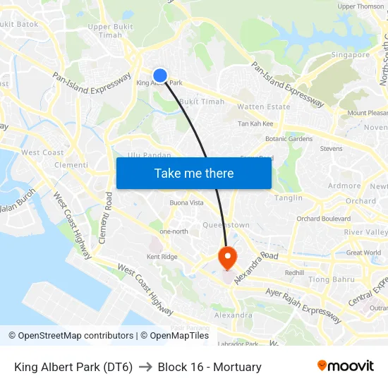 King Albert Park (DT6) to Block 16 - Mortuary map