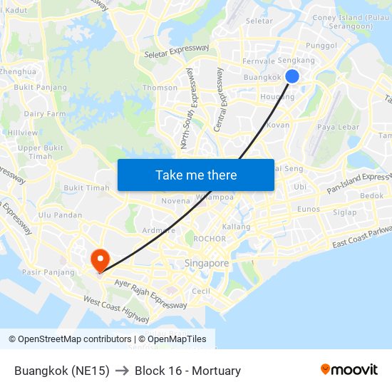 Buangkok (NE15) to Block 16 - Mortuary map