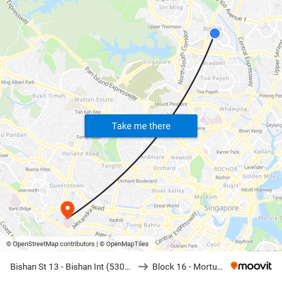 Bishan St 13 - Bishan Int (53009) to Block 16 - Mortuary map