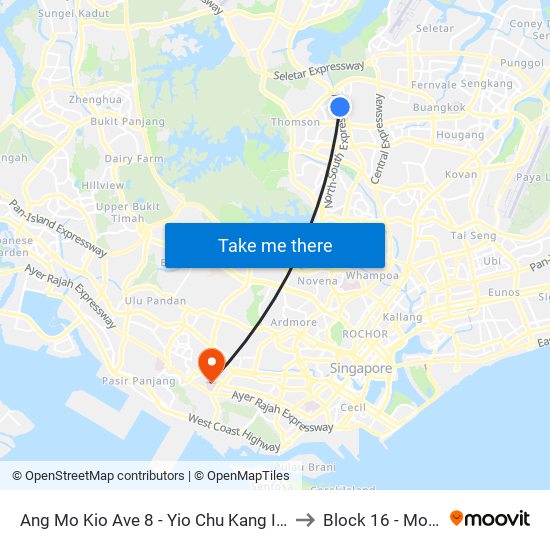 Ang Mo Kio Ave 8 - Yio Chu Kang Int (55509) to Block 16 - Mortuary map
