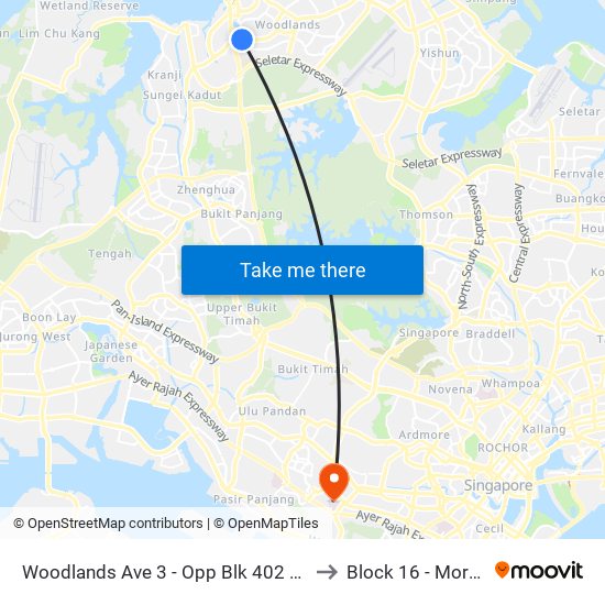 Woodlands Ave 3 - Opp Blk 402 (46499) to Block 16 - Mortuary map